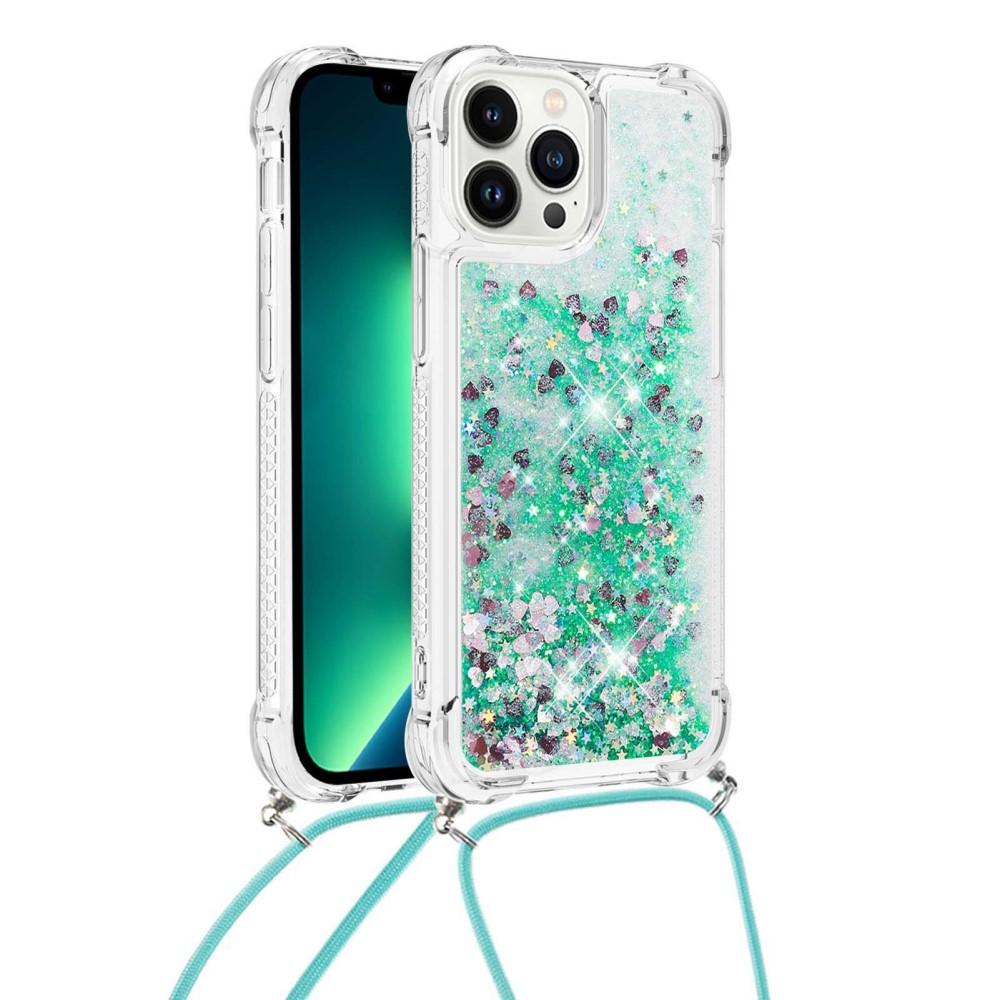 SKALO iPhone 14 Pro Max Kvicksand Glitter Mobilhalsband - Turkos