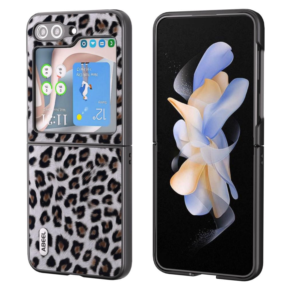 SKALO Samsung Z Flip5 ABEEL Leopard Skal - Silver