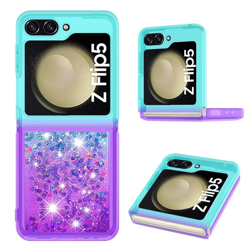 SKALO Samsung Z Flip5 Kvicksand Glitter Hjärtan TPU-skal - Turkos