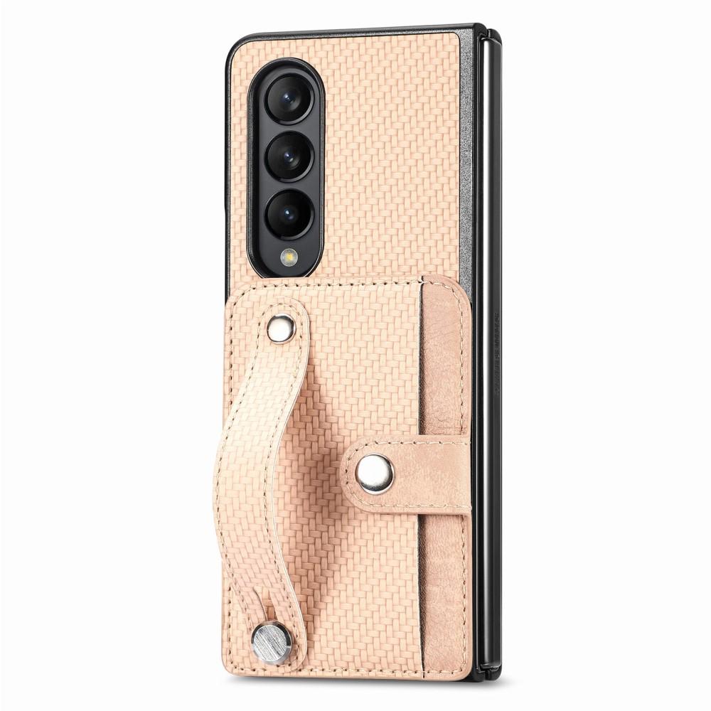 SKALO Samsung Z Fold5 Carbon Fiber Skal med Korthållare / Handtag - Khaki