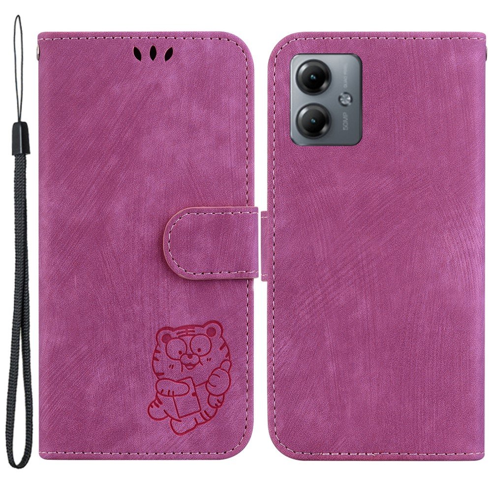 SKALO Motorola Moto G14 Embossed Tiger Plånbok - Cerise