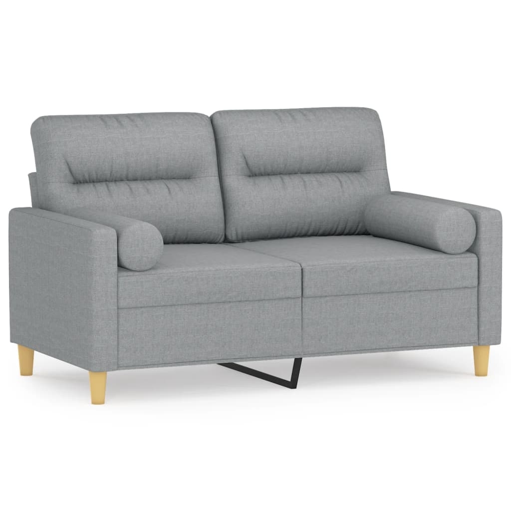 vidaXL 2-sits soffa med prydnadskuddar ljusgrå 120 cm tyg