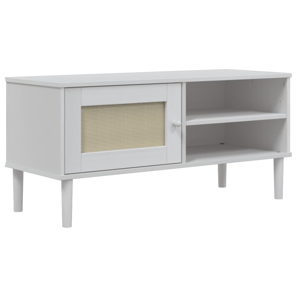 vidaXL Tv-bänk SENJA rottinglook vit 106x40x49 cm massiv furu
