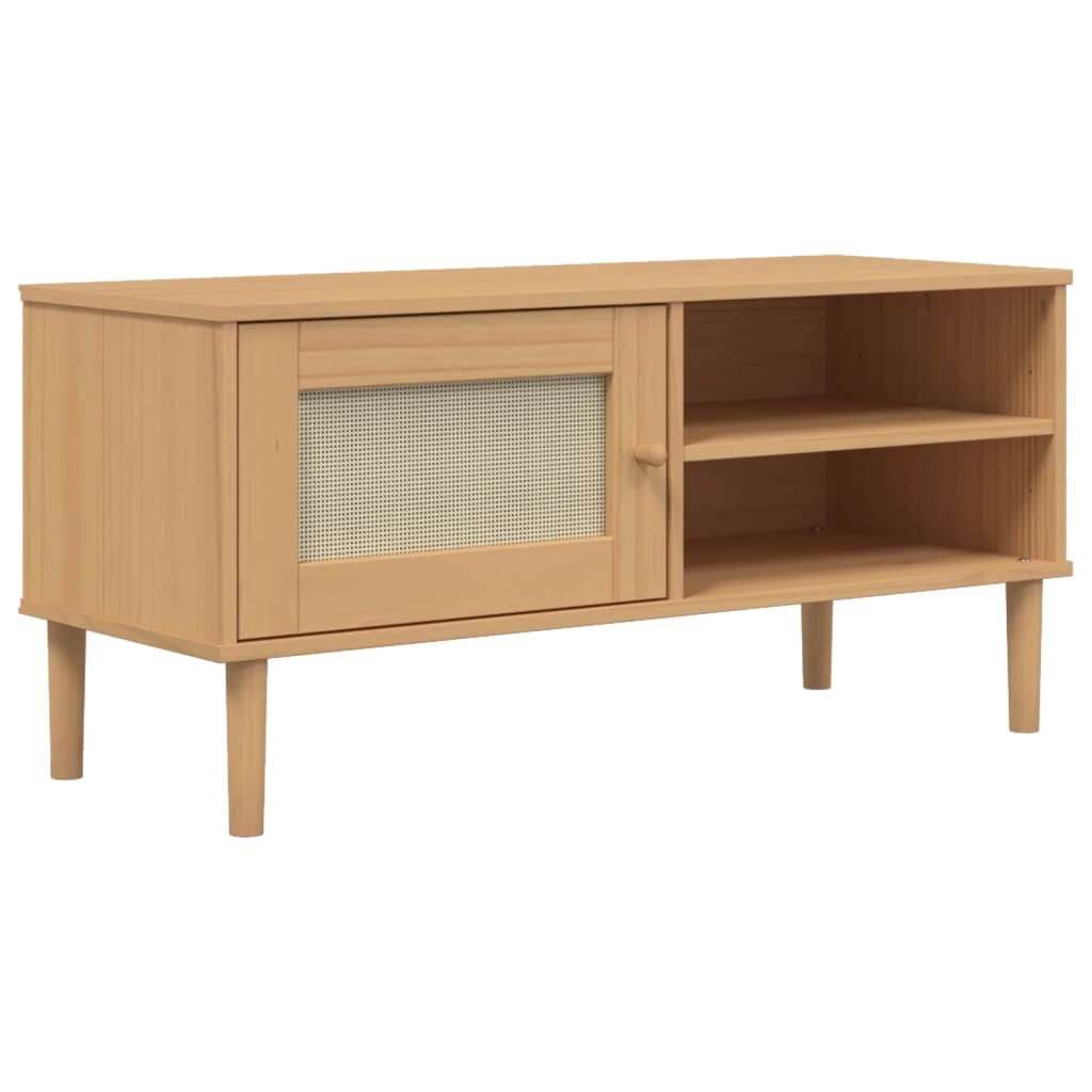 vidaXL Tv-bänk SENJA rottinglook brun 106x40x49 cm massiv furu