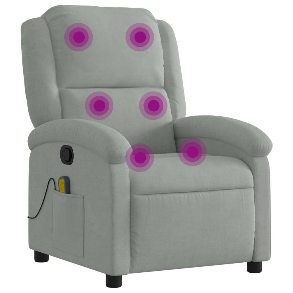 vidaXL Massagefåtölj ljusgrå sammet