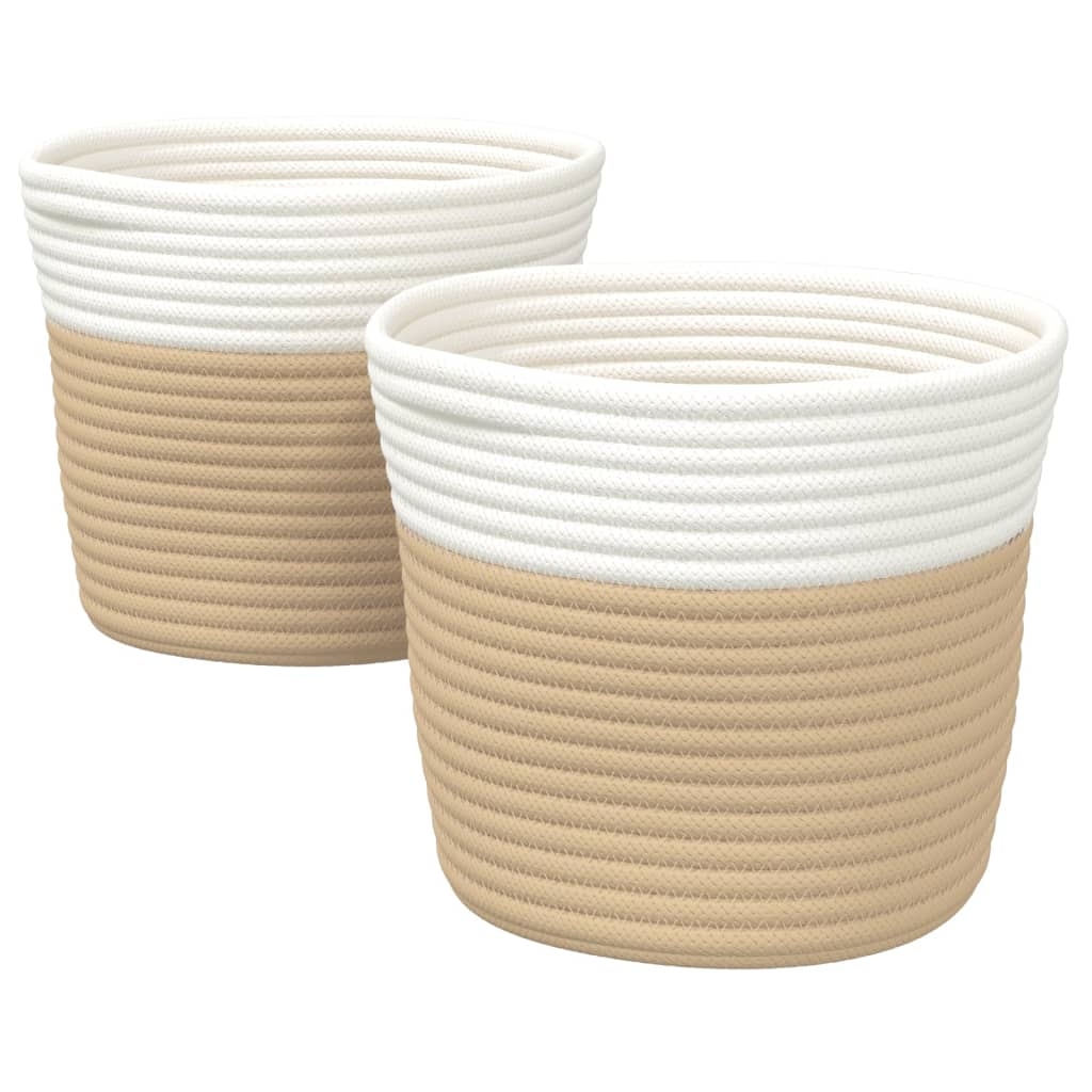 vidaXL Förvaringskorgar 2 st beige och vit Ø24x18 cm bomull