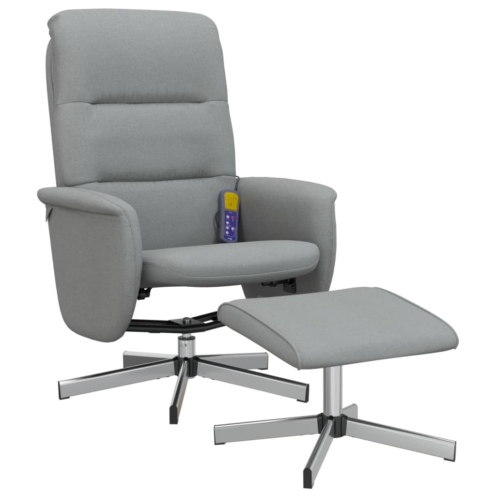 vidaXL Massagefåtölj med fotpall ljusgrå tyg