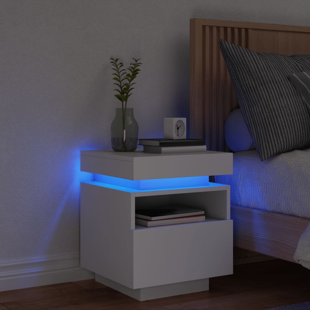 vidaXL Sängbord med LED-belysning vit 40x39x48,5 cm
