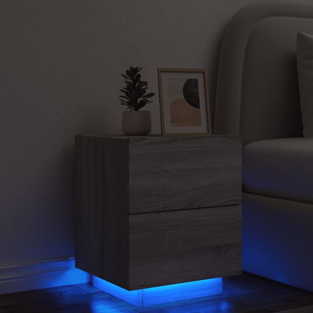 vidaXL Sängbord med LED-lampor grå sonoma konstruerat trä