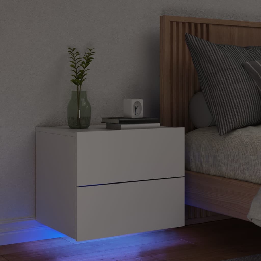 vidaXL Väggmonterat sängbord med LED-lampor vit