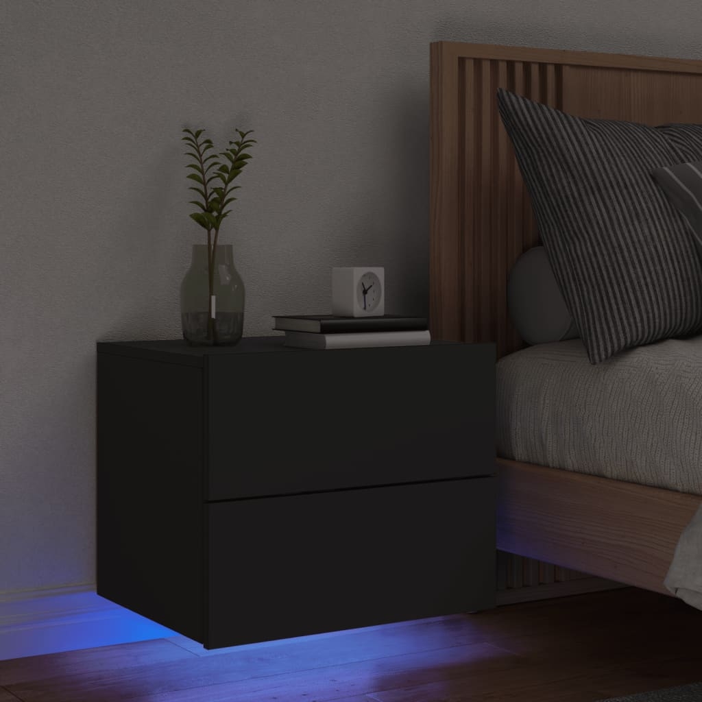 vidaXL Väggmonterat sängbord med LED-lampor