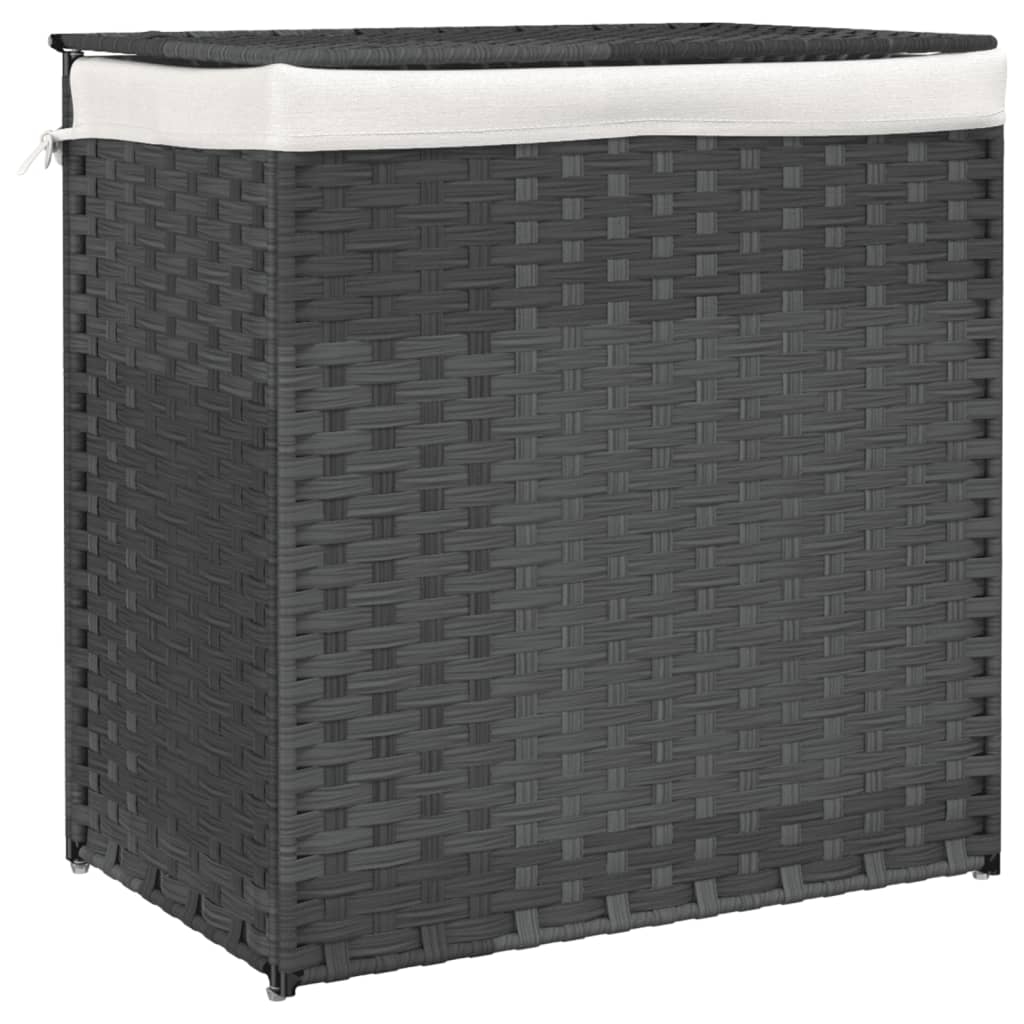 vidaXL Tvättkorg med 2 sektioner grå 53x35x57 cm konstrotting