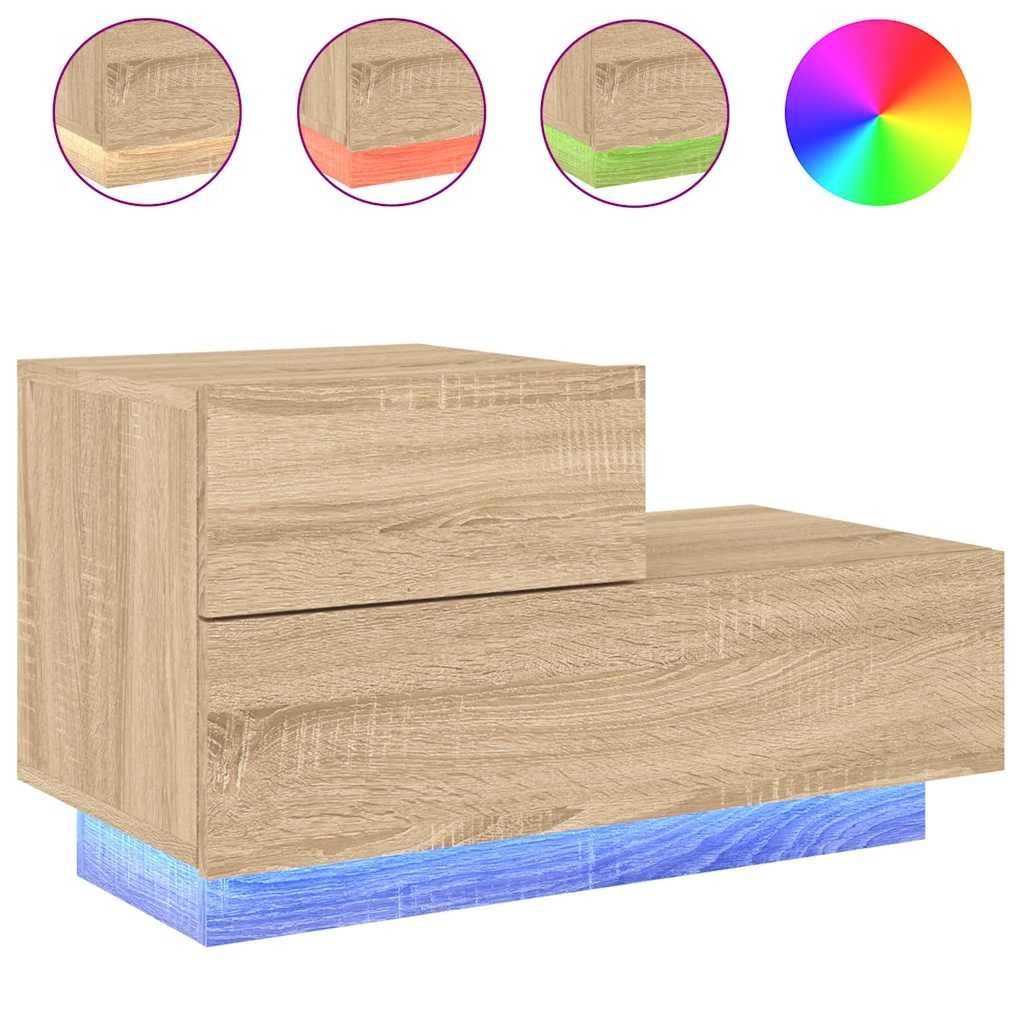 vidaXL Sängbord med LED-belysning sonoma-ek 70x36x40,5 cm