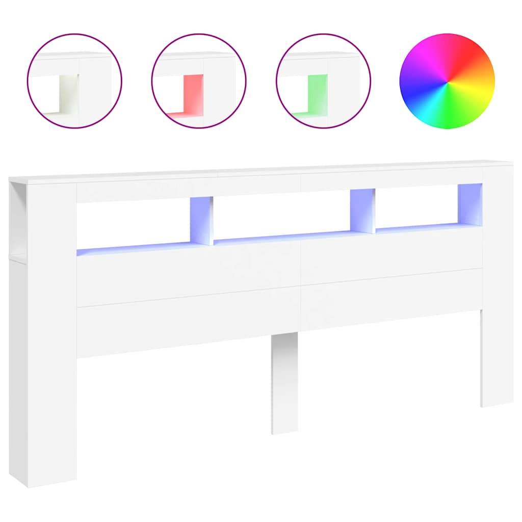 vidaXL Sänggavel LED vit 220x18,5x103,5 cm konstruerat trä