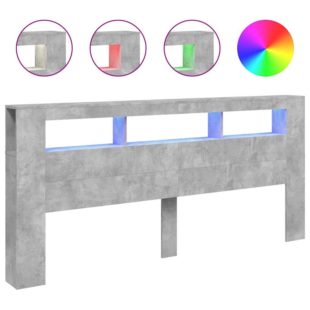 vidaXL Sänggavel LED betonggrå 220x18,5x103,5 cm konstruerat trä
