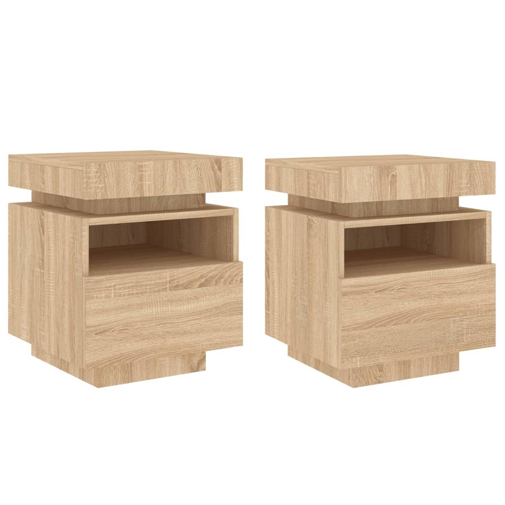 vidaXL Sängbord med LED-belysning 2 st sonoma-ek 40x39x48,5 cm
