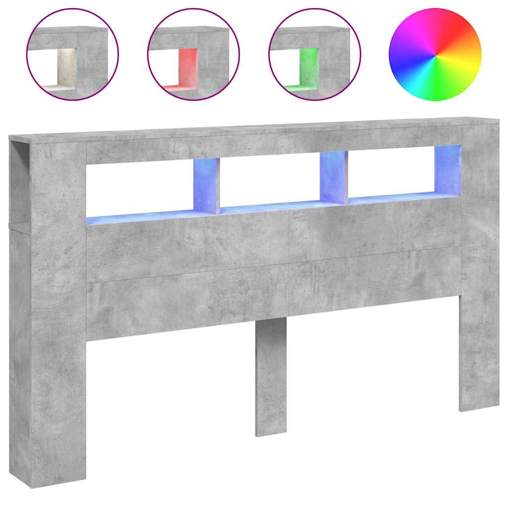 vidaXL Sänggavel LED betonggrå 180x18,5x103,5 cm konstruerat trä