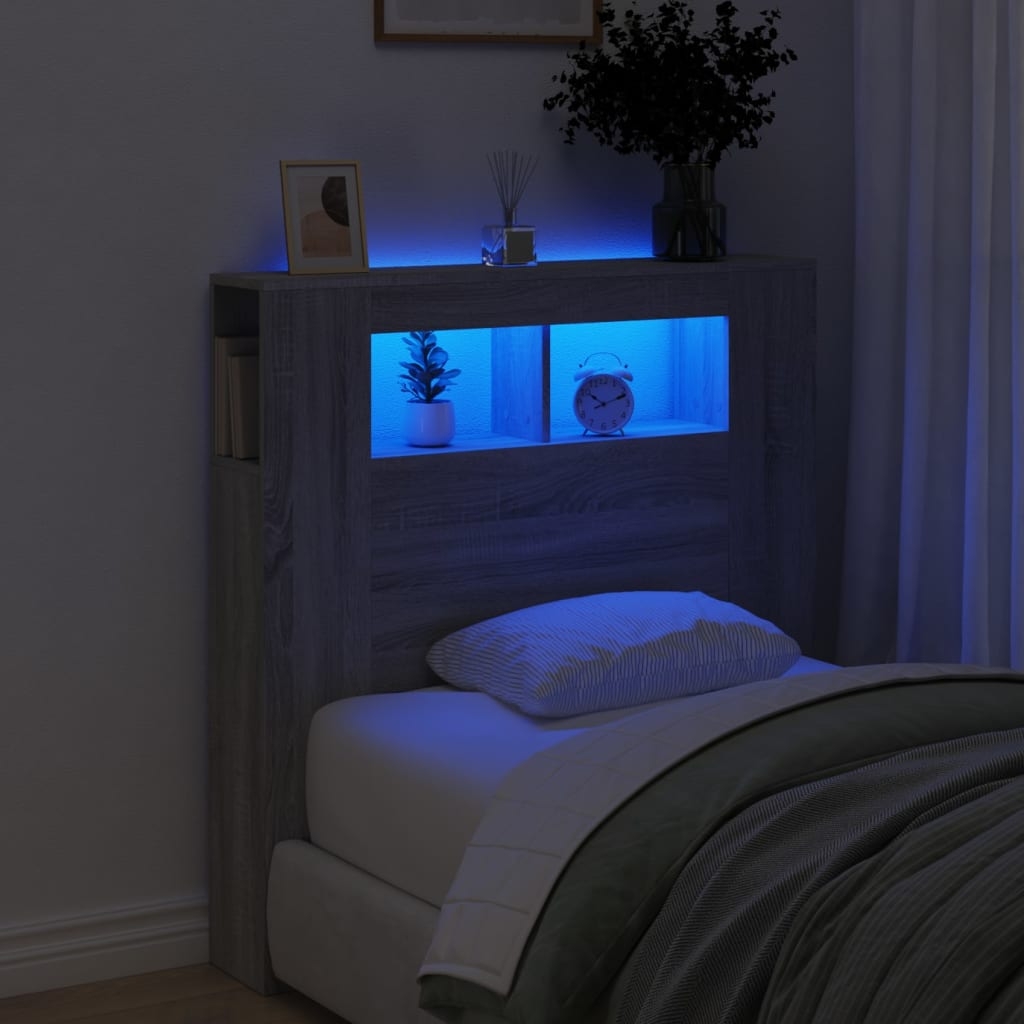 vidaXL Sänggavel LED grå sonoma 100x18,5x103,5 cm konstruerat trä