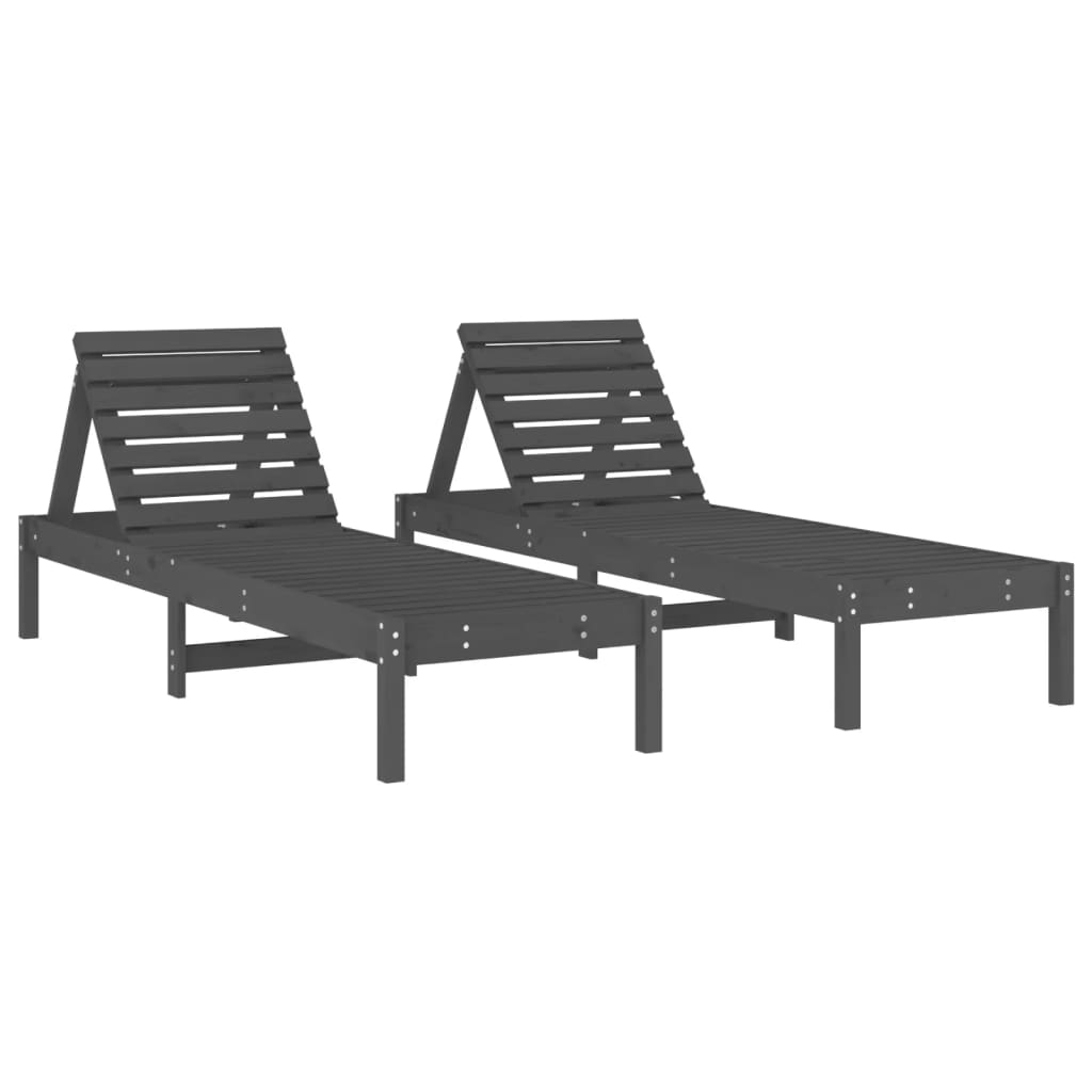 vidaXL Solsängar 2 st grå 199,5x60x74 cm massivt trä furu