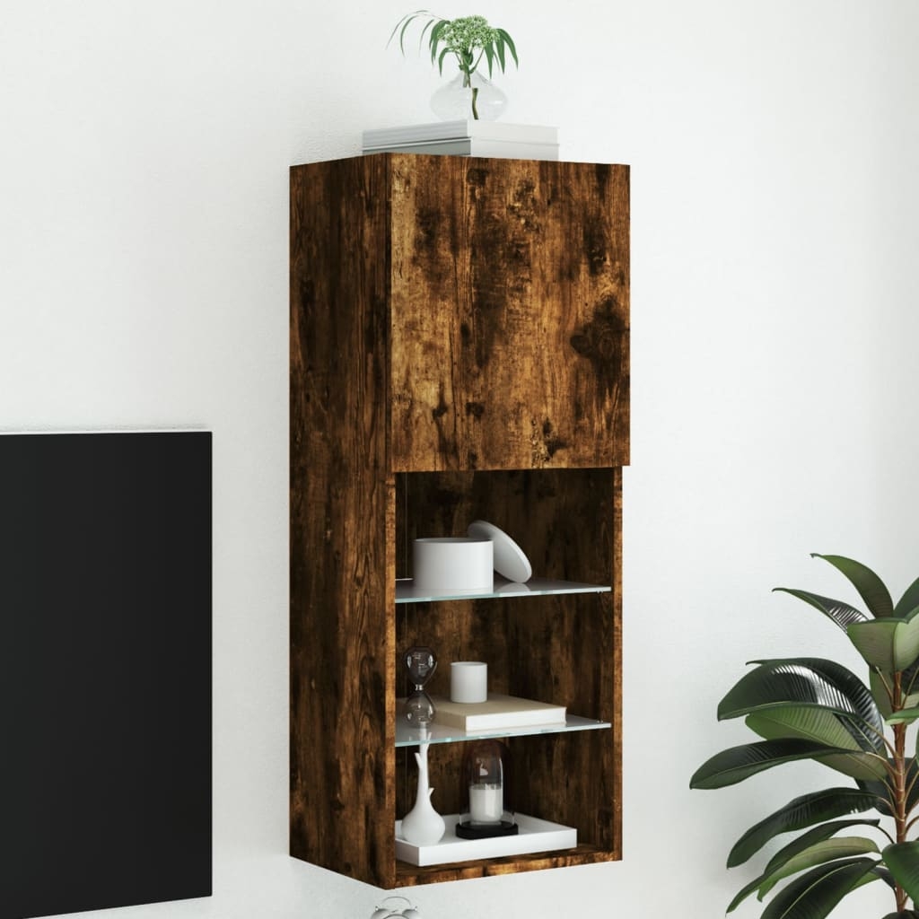 vidaXL Tv-bänk med LED-belysning rökfärgad ek 40,5x30x102 cm