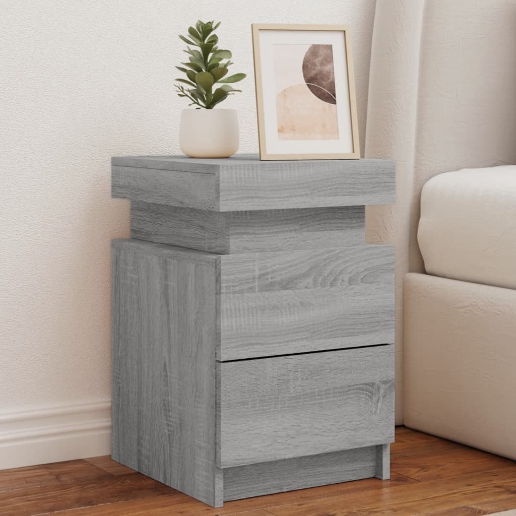 vidaXL Sängbord med LED-lampor 2 st grå sonoma 35x39x55 cm