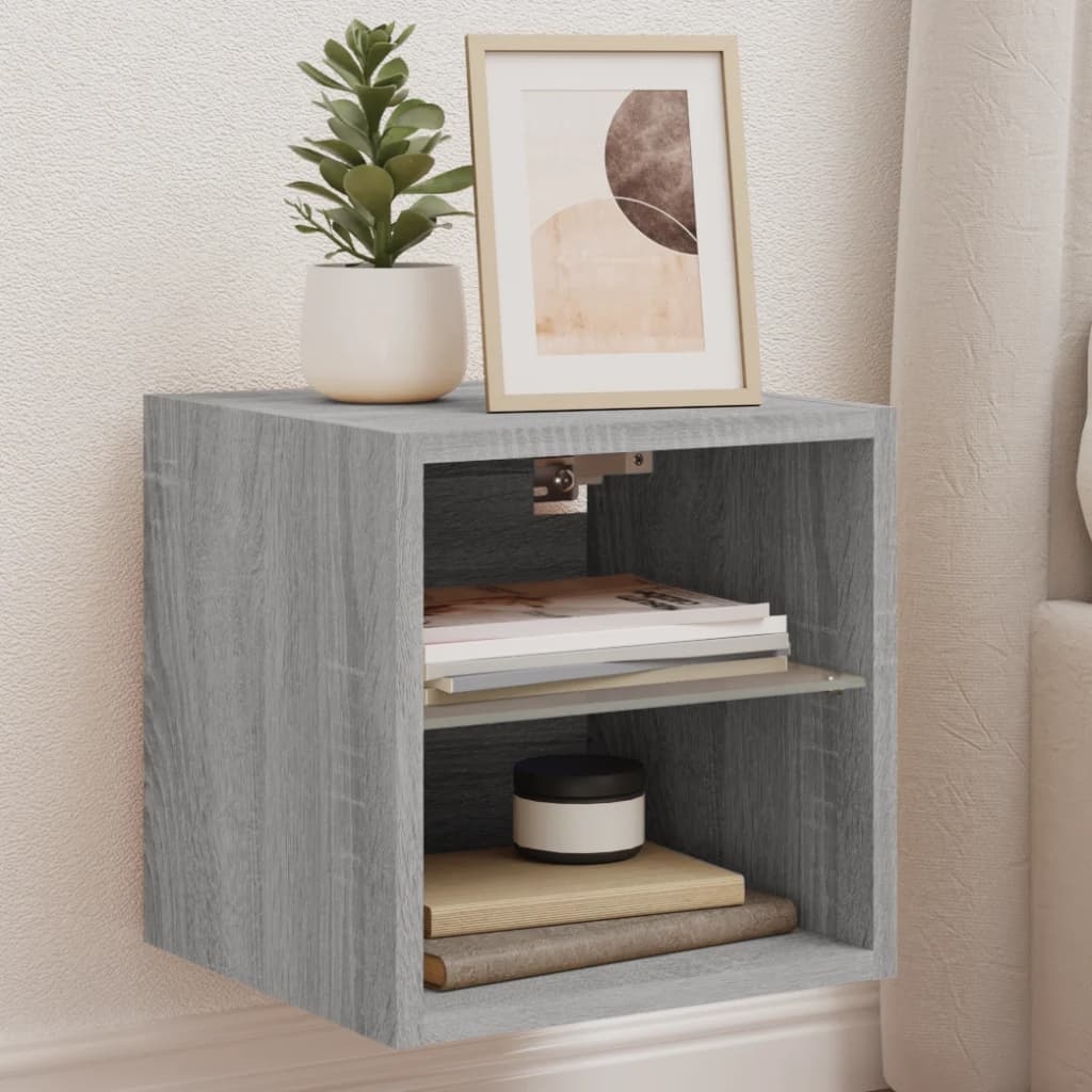 vidaXL Väggmonterad tv-bänk LED grå sonoma 30x28,5x30 cm