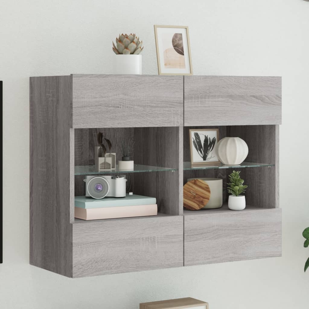 vidaXL Väggmonterad tv-bänk LED grå sonoma 78,5x30x60,5 cm