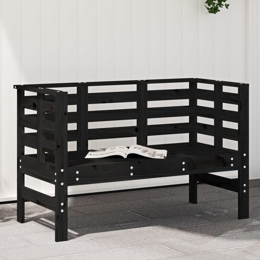 vidaXL Trädgårdsbänk svart 111,5x53x71 cm massiv furu