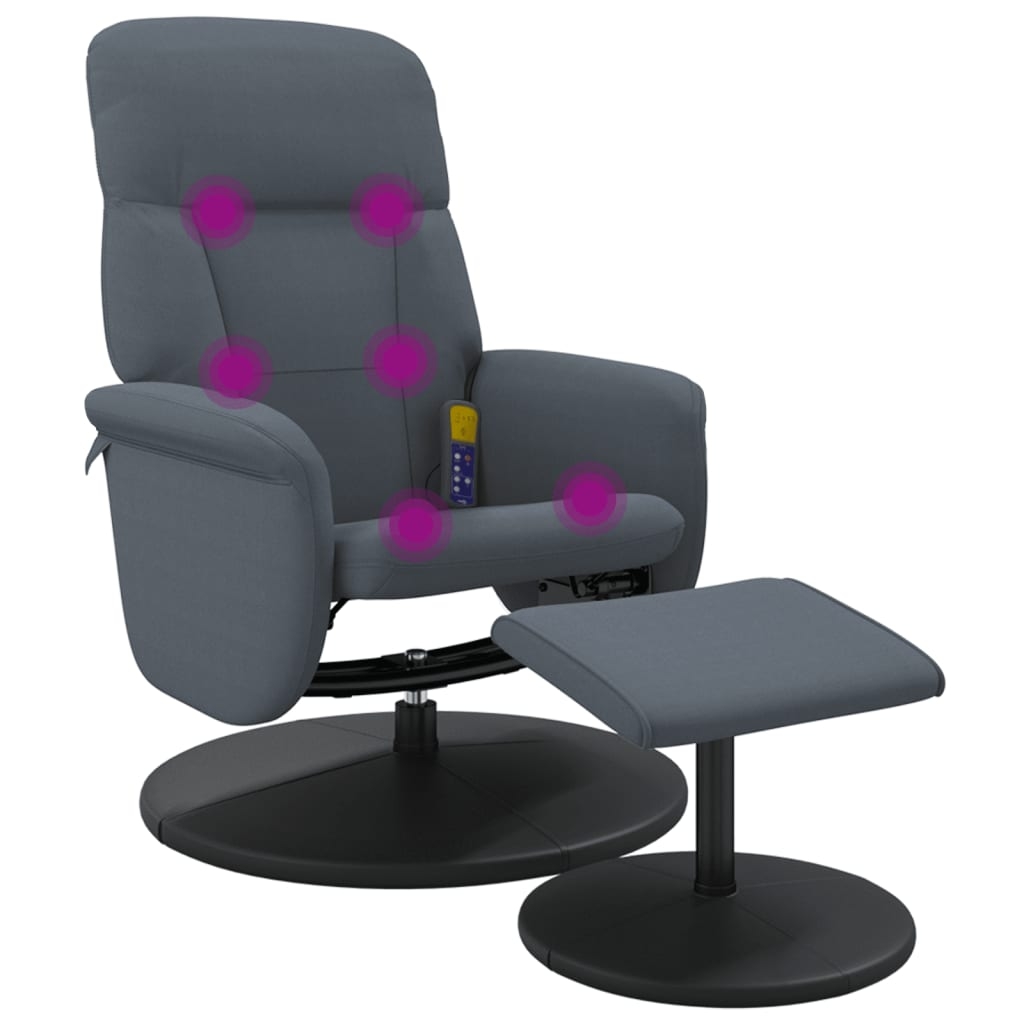 vidaXL Massagefåtölj med fotstöd mörkgrå sammet