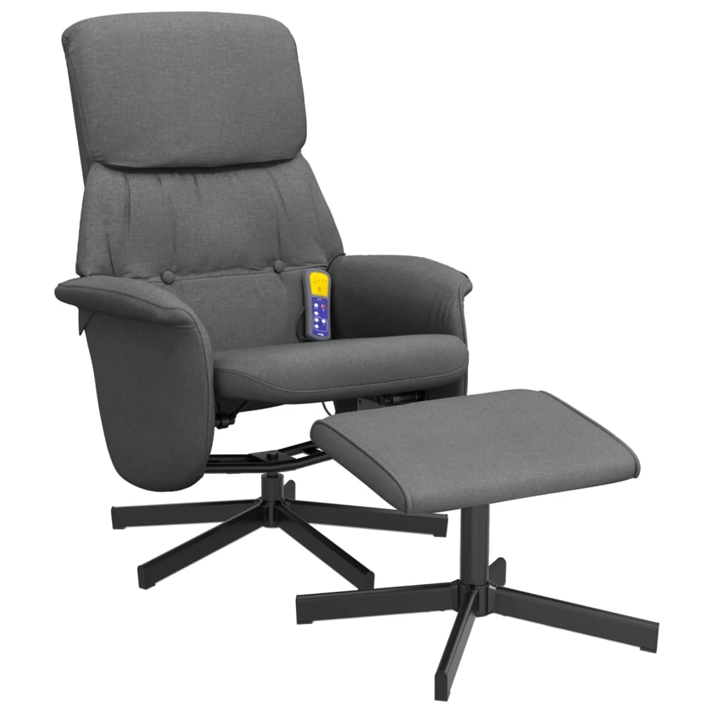 vidaXL Massagefåtölj med fotpall mörkgrå tyg