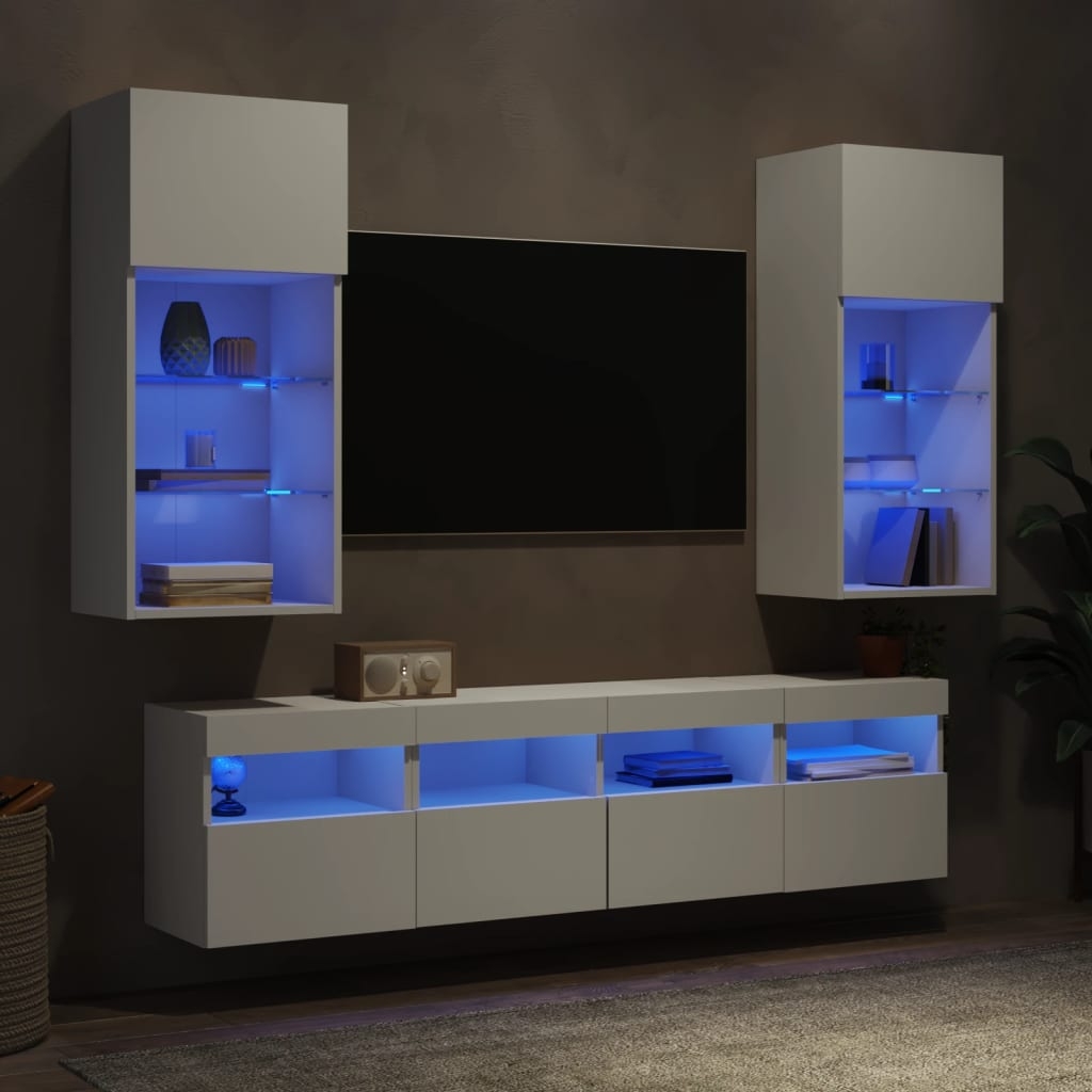 vidaXL 5-osainen LED TV-kaappisarja valkoinen tekninen puu