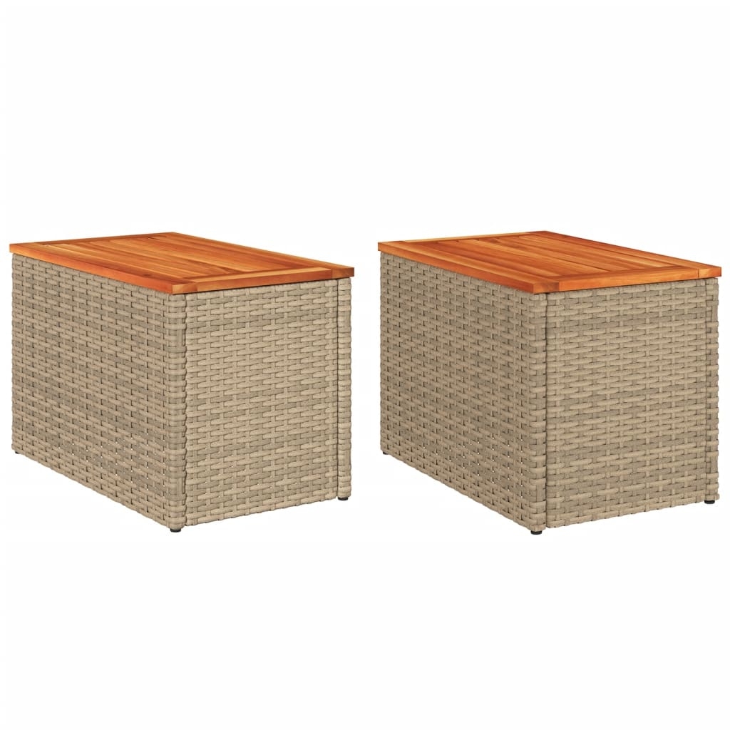 vidaXL Trädgårdsbord 2 st beige 55x34x37cm konstrotting massivt trä