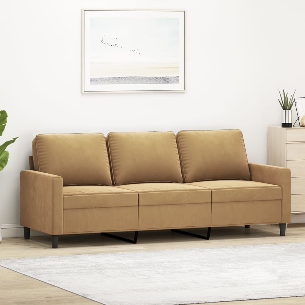 vidaXL 3-sitssoffa brun 180 cm sammet