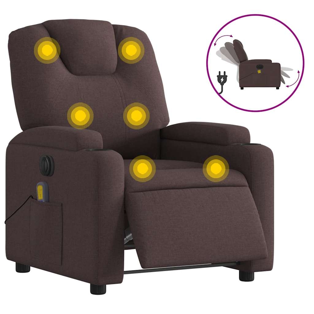 vidaXL Elektrisk massagefåtölj mörkbrun tyg