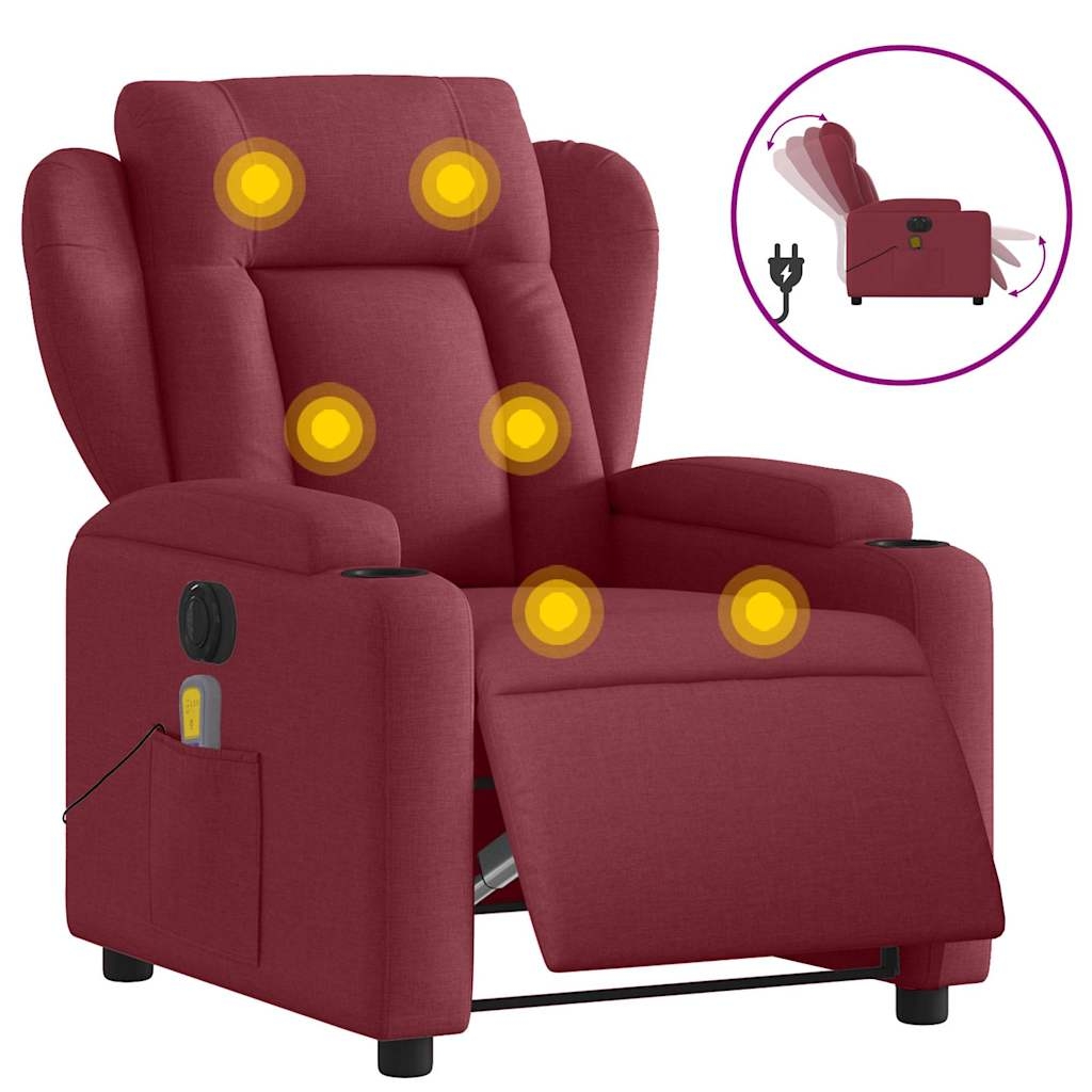 vidaXL Elektrisk massagefåtölj vinröd tyg