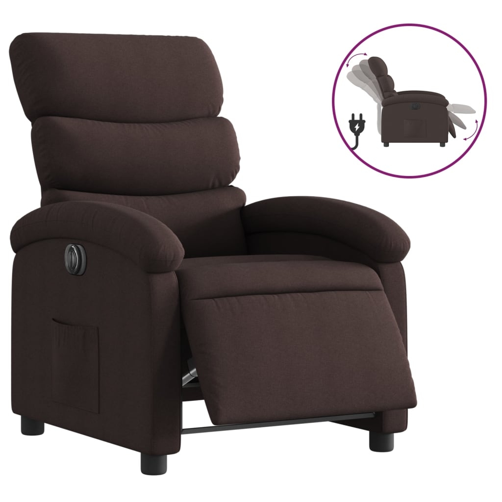 vidaXL Elektrisk reclinerfåtölj mörkbrun tyg