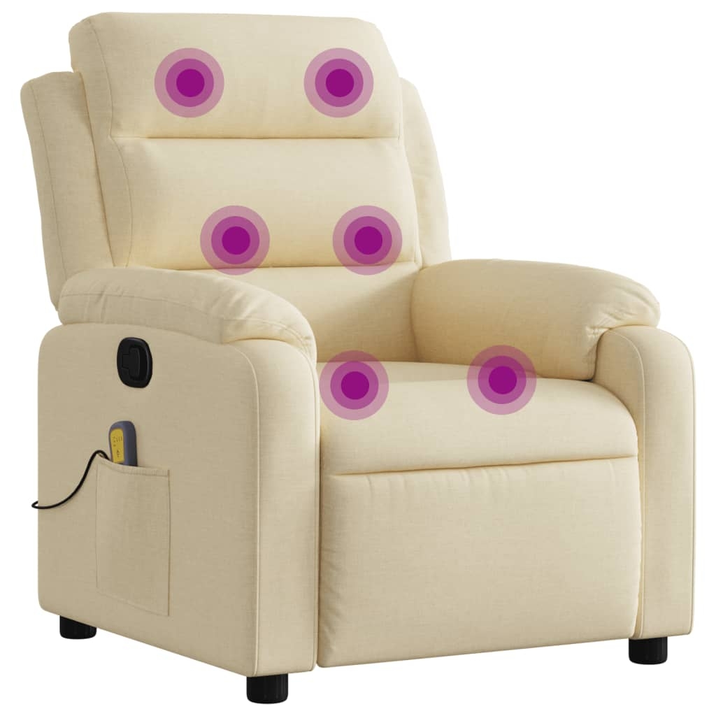 vidaXL Massagefåtölj gräddvit tyg