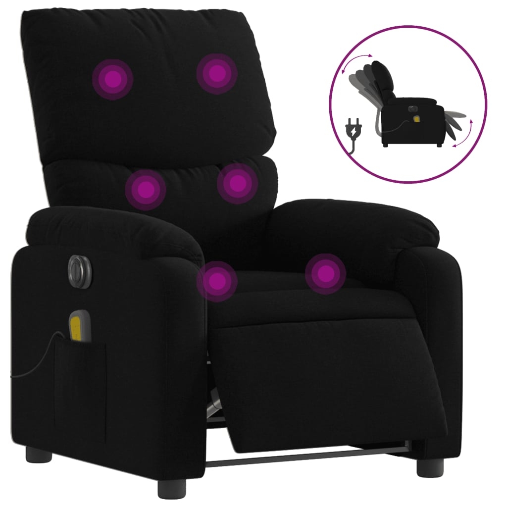 vidaXL Elektrisk massagefåtölj med uppresningshjälp svart tyg