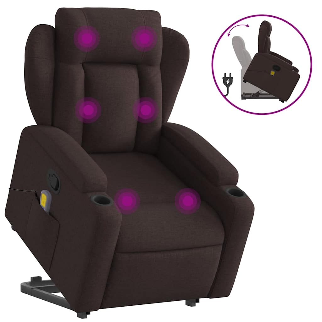vidaXL Massagefåtölj med uppresningshjälp mörkbrun tyg