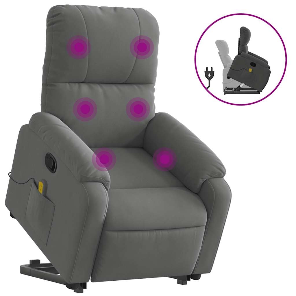 vidaXL Massagefåtölj med uppresningshjälp mörkgrå mikrofibertyg