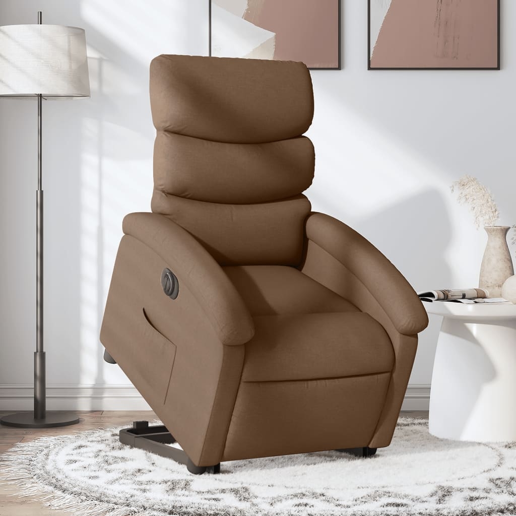 vidaXL Elektrisk reclinerfåtölj med uppresningshjälp brun tyg