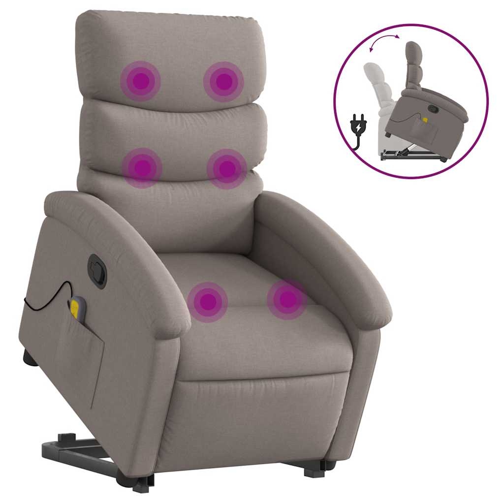vidaXL Massagefåtölj med uppresningshjälp taupe tyg