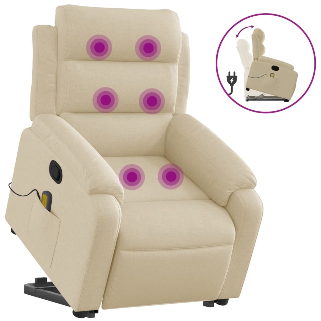 vidaXL Massagefåtölj med uppresningshjälp gräddvit tyg