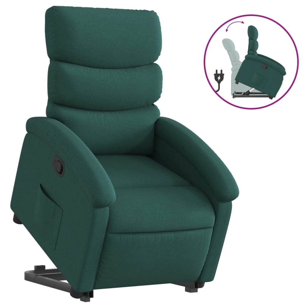 vidaXL Reclinerfåtölj med uppresningshjälp mörkgrön tyg