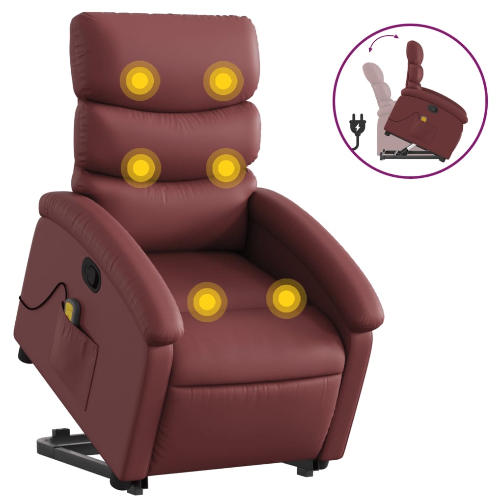vidaXL Massagefåtölj med uppresningshjälp vinröd konstläder