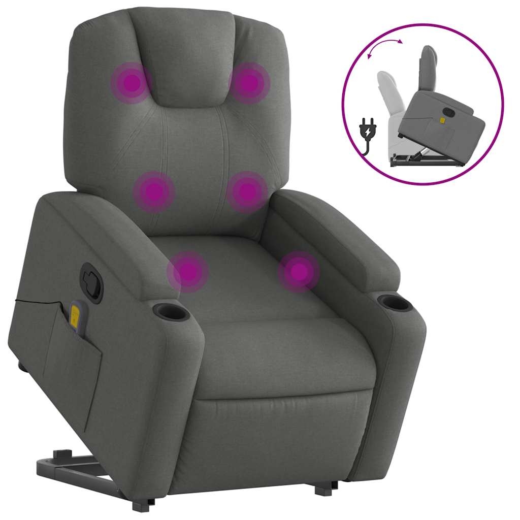 vidaXL Massagefåtölj med uppresningshjälp mörkgrå tyg