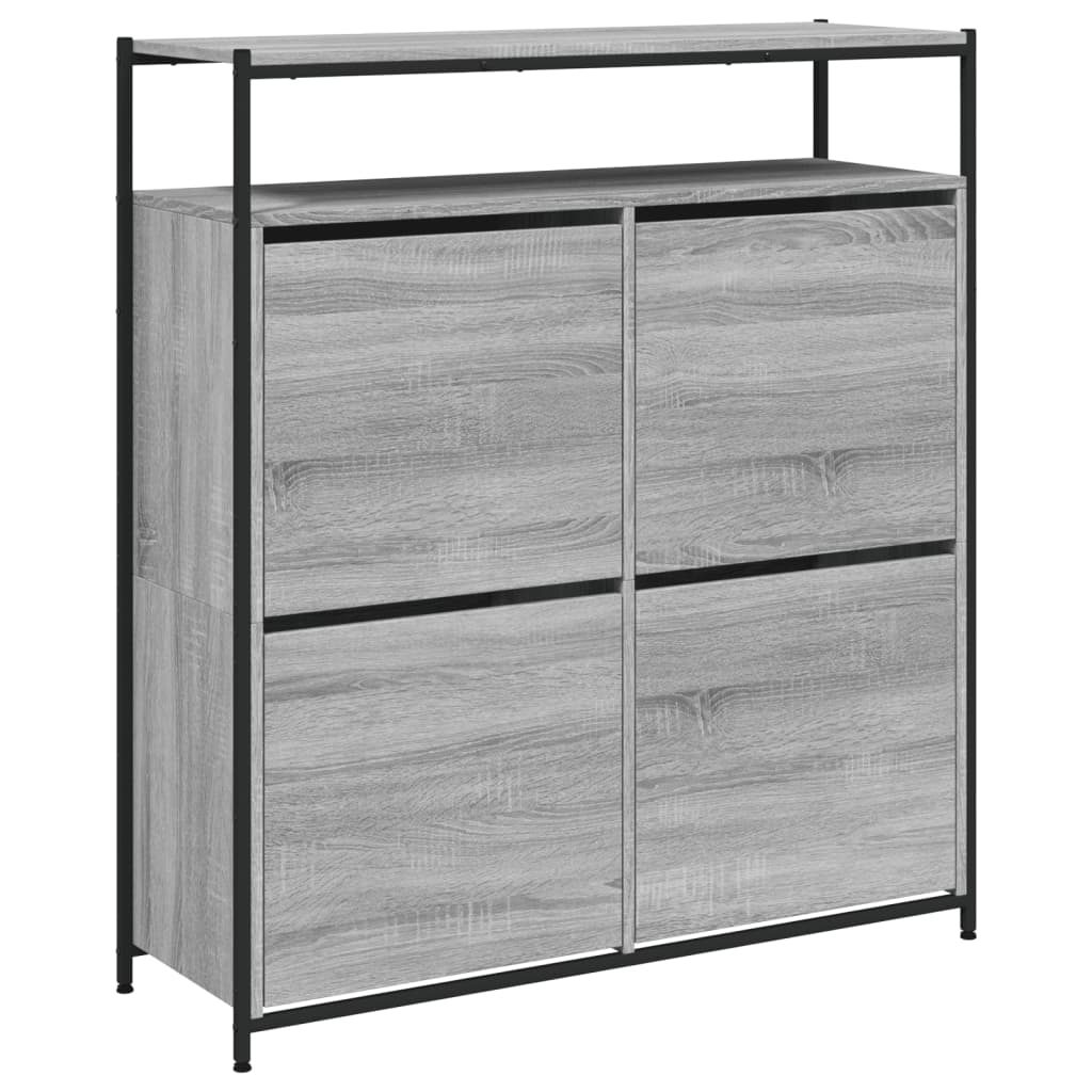 vidaXL Skoskåp med 4 flip-lådor grå sonoma 100x34x112 cm