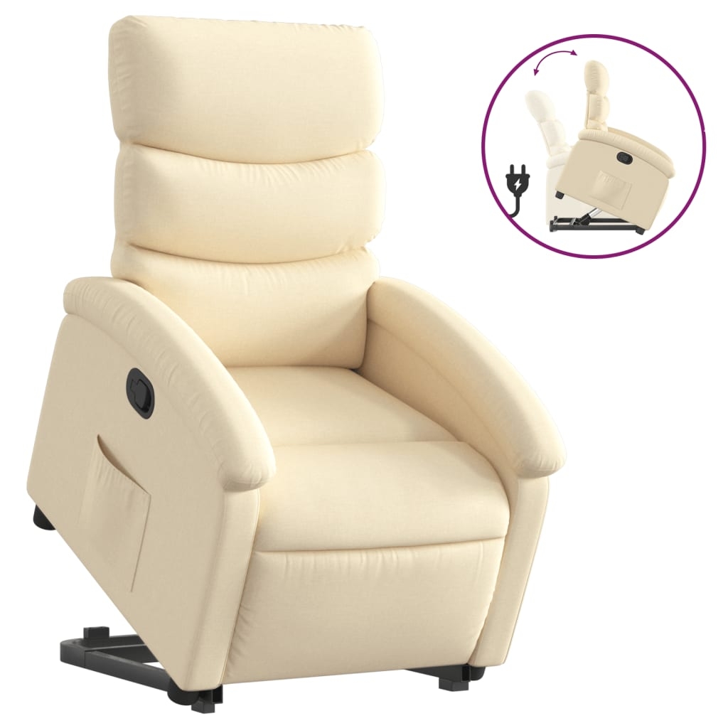 vidaXL Reclinerfåtölj med uppresningshjälp gräddvit tyg