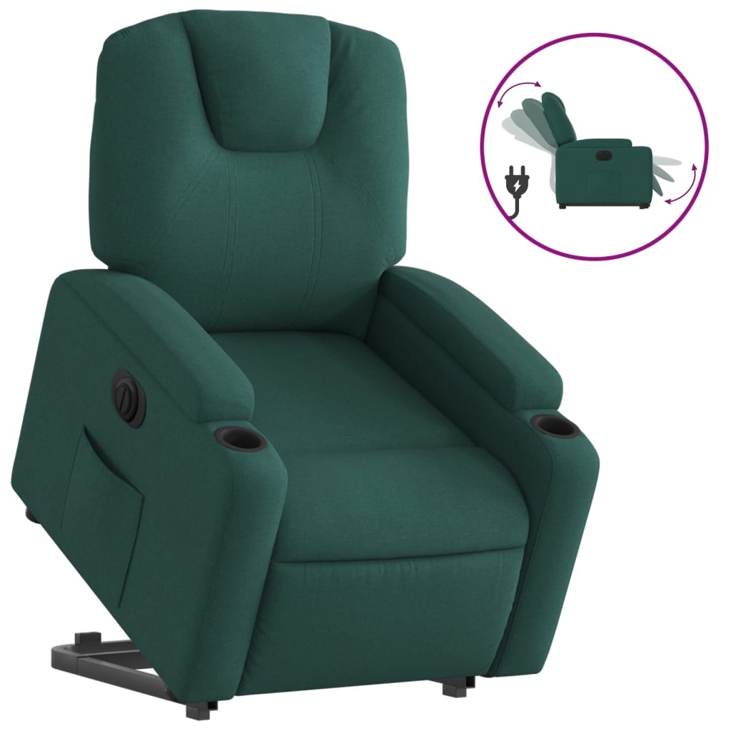 vidaXL Elektrisk reclinerfåtölj med uppresningshjälp mörkgrön tyg