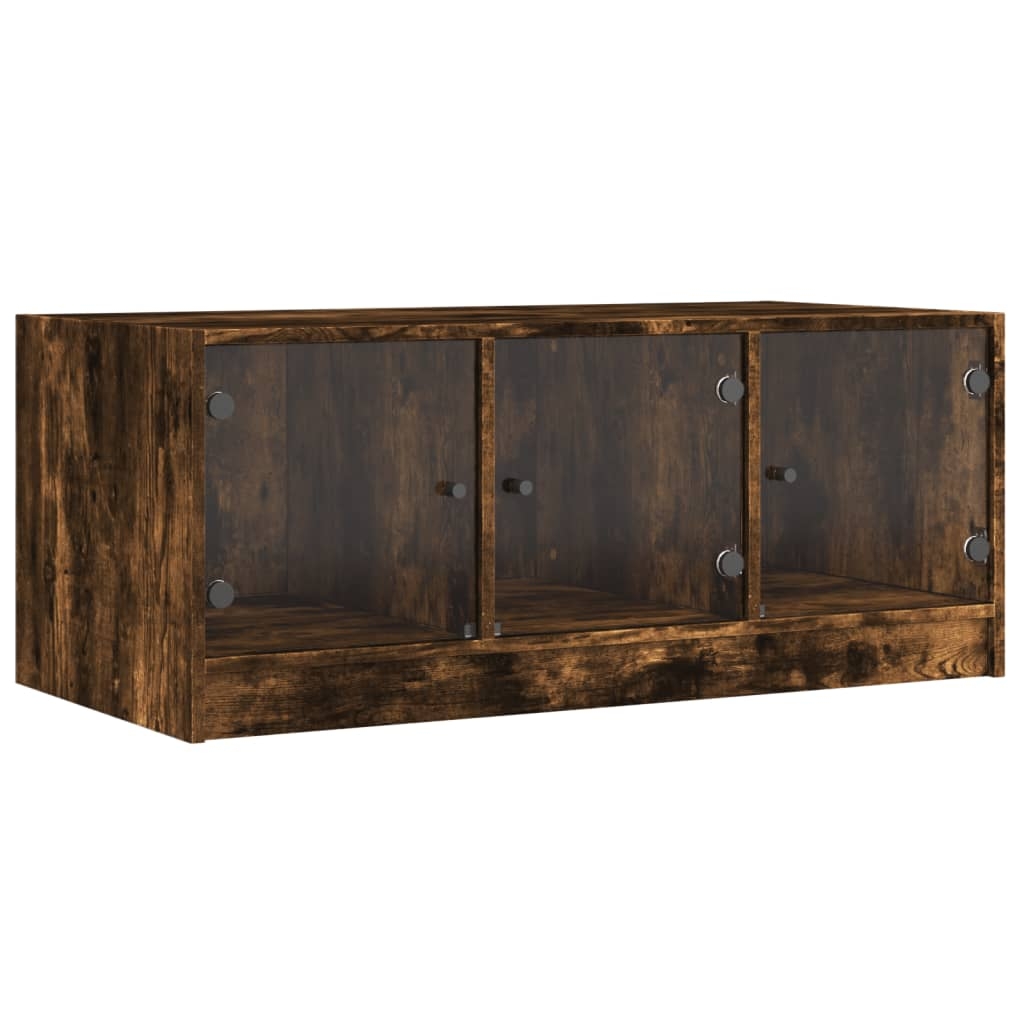 vidaXL Soffbord med glasdörrar rökfärgad ek 102x50x42 cm
